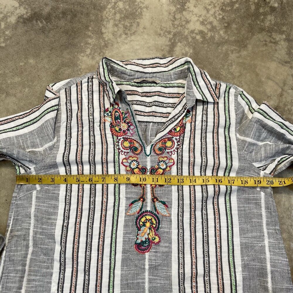 Soft Surroundings Shirt Womens Large Aruba Embroidered Pullover Tunic Boho Strip - Picture 2 of 13